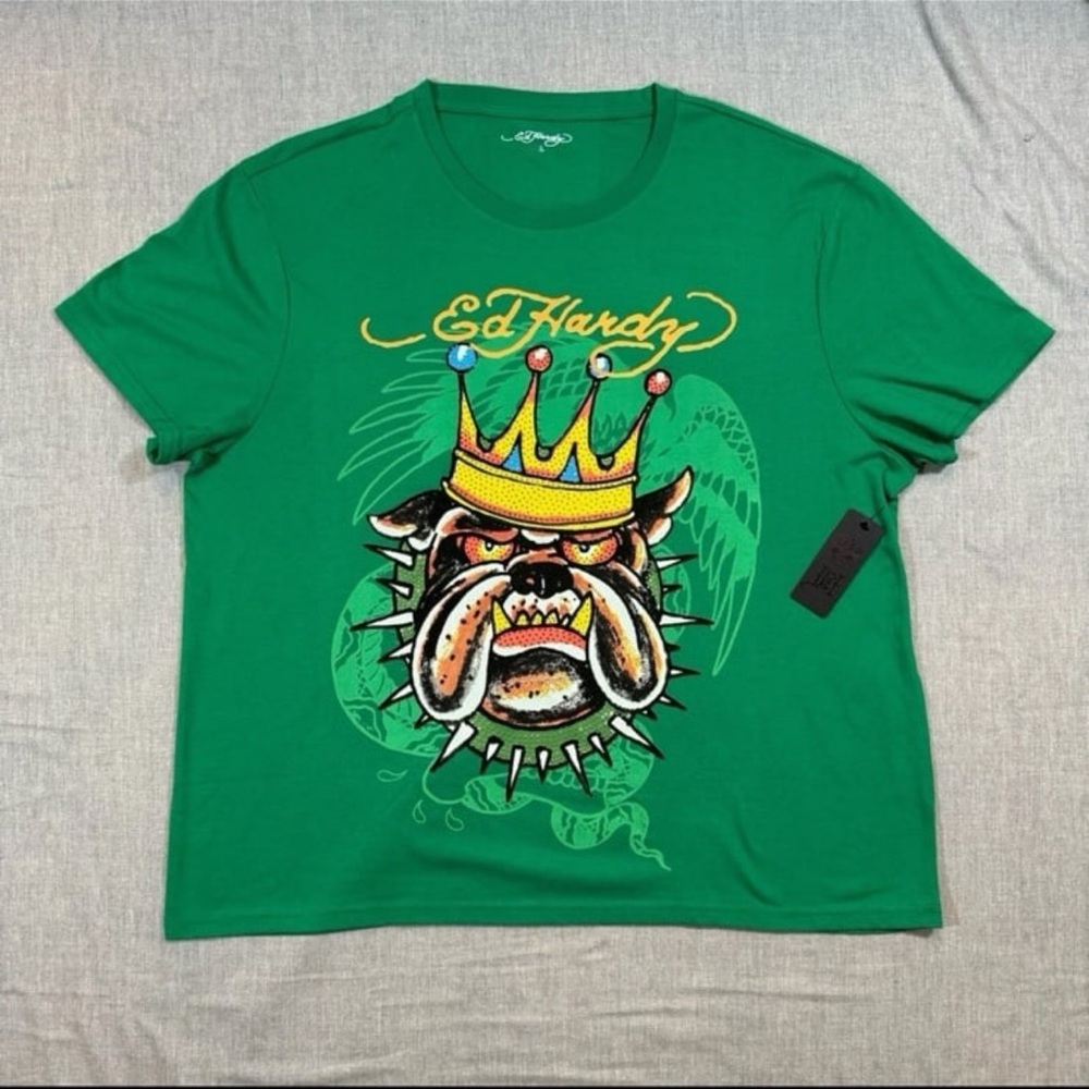 Ed Hardy Bold Green Bulldog Tee